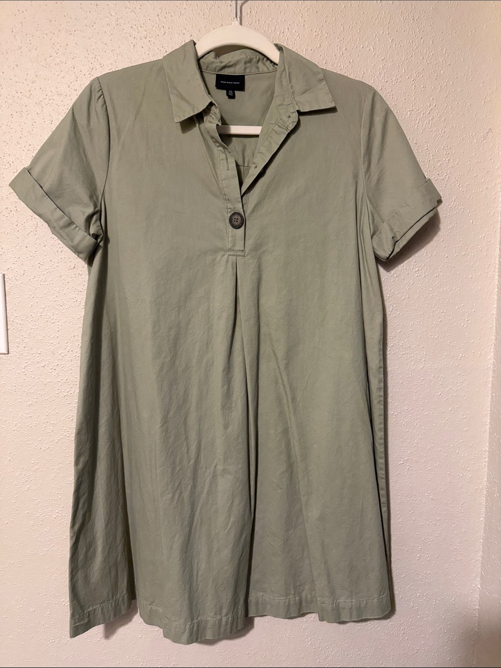 Who What Wear Sage Green Collared Short Sleeve Shirt Dress